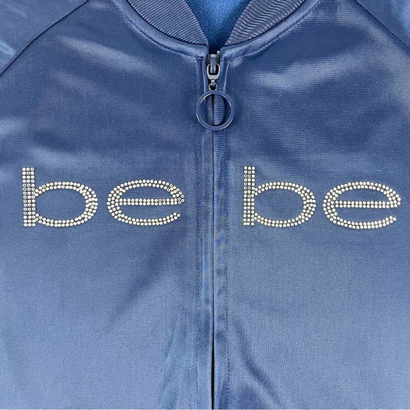 Bebe Sport Tricot Crystal Logo Navy Striped Track Jacket - Picture 9 of 13